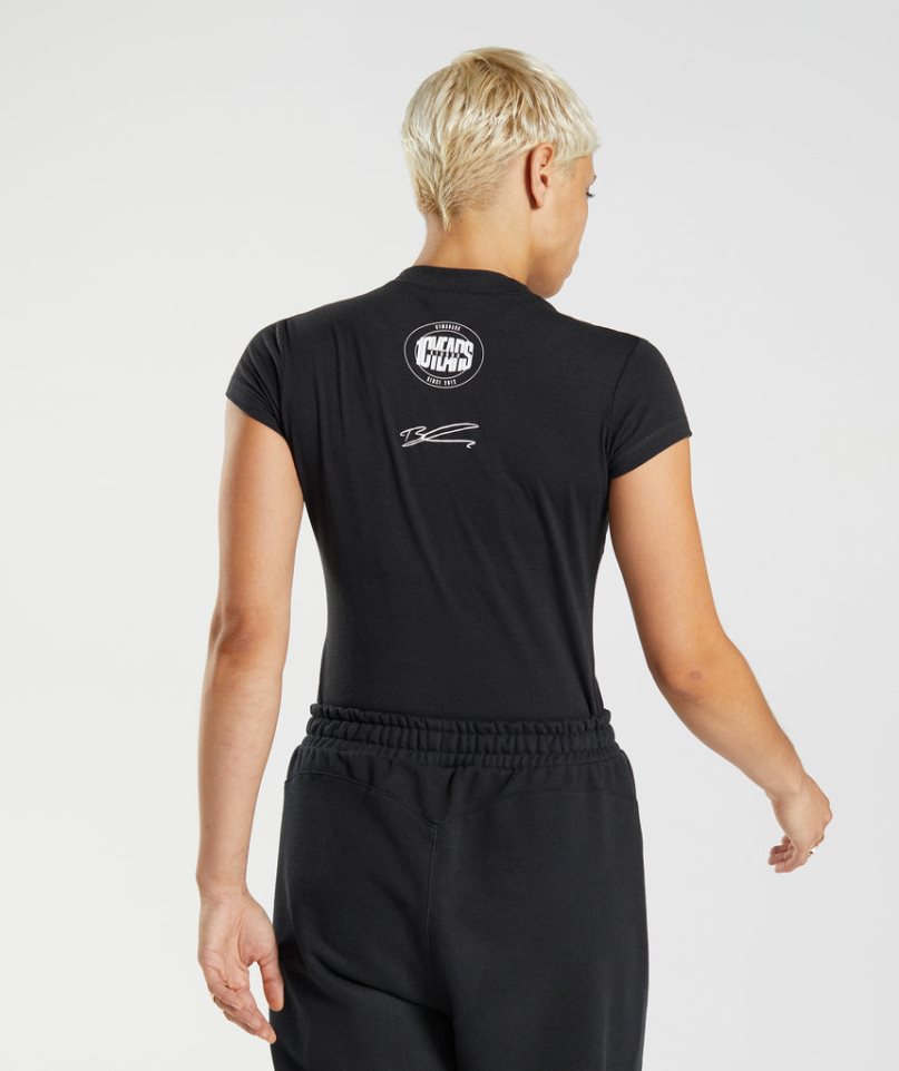 Women's Gymshark GS10 Year Body Fit T-Shirts Black | CA 5876DA